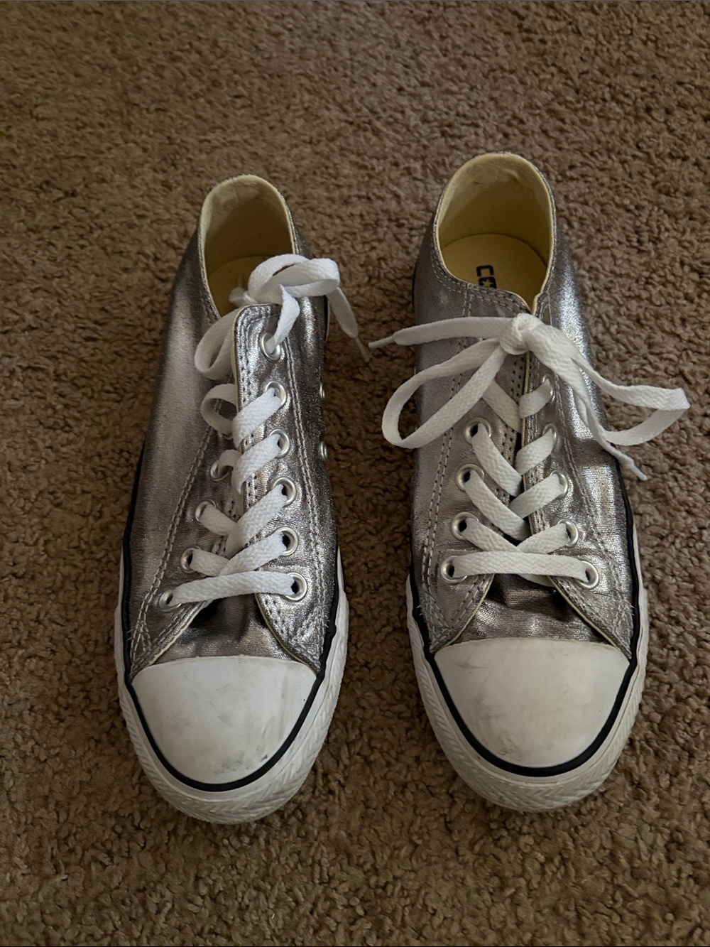 Converse Metallic Silver Low-Top Sneakers with White Laces